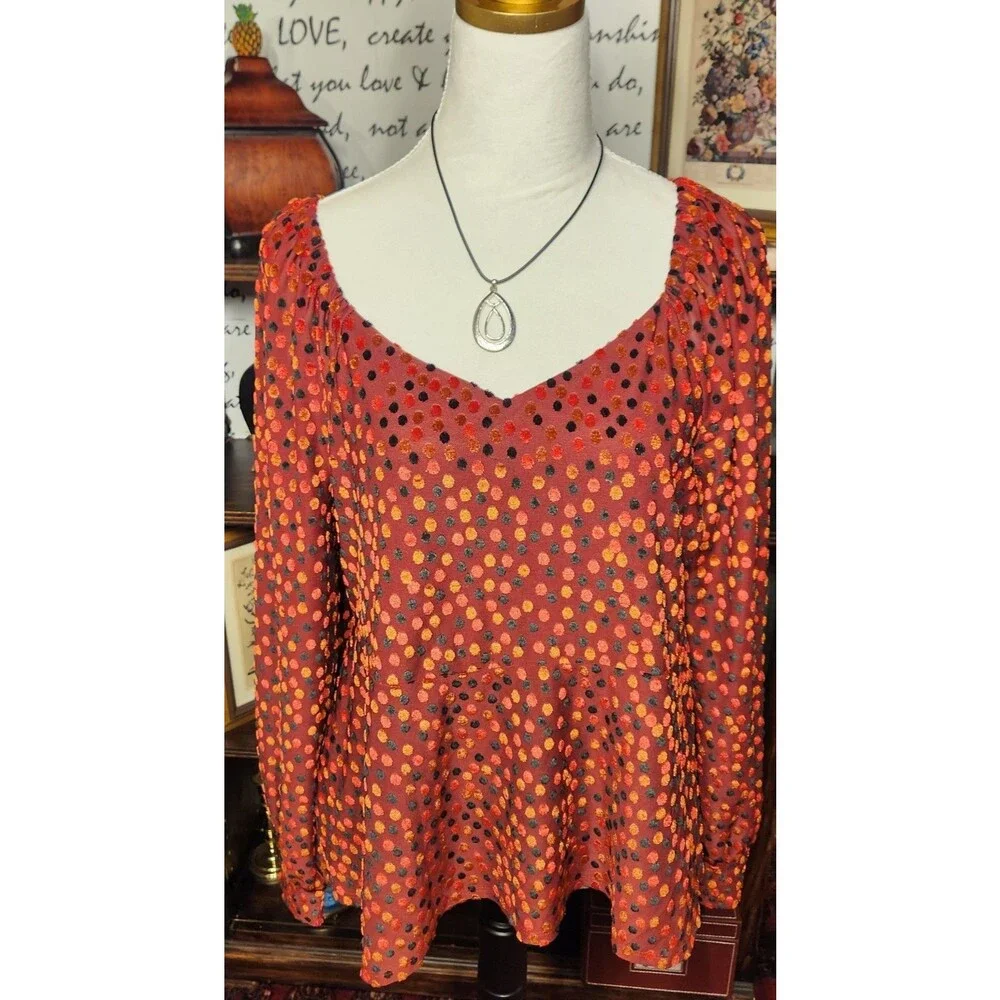 Babydoll Velvet Top Last Letter Burnout Blouson Sleeves Sz 14 Lane Bryant - Picture 4 of 16